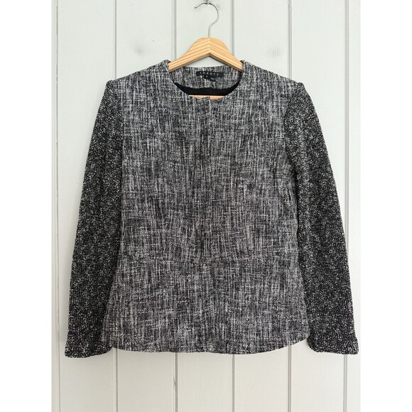 Theory Alimo Aglow Tweed Blazer Jacket 4 Cream Black Textured Zip Mixed Media - Picture 1 of 6